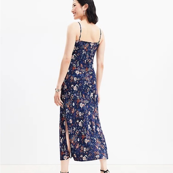 NWT LOFT Shimmer Garden Cowl Neck Midi Slip Dress - Picture 2 of 10